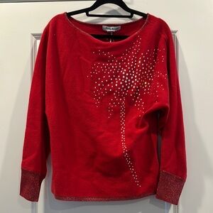 Tommy Bahama Red Sweater with Rhinestone Design, new with tags, Size XS
